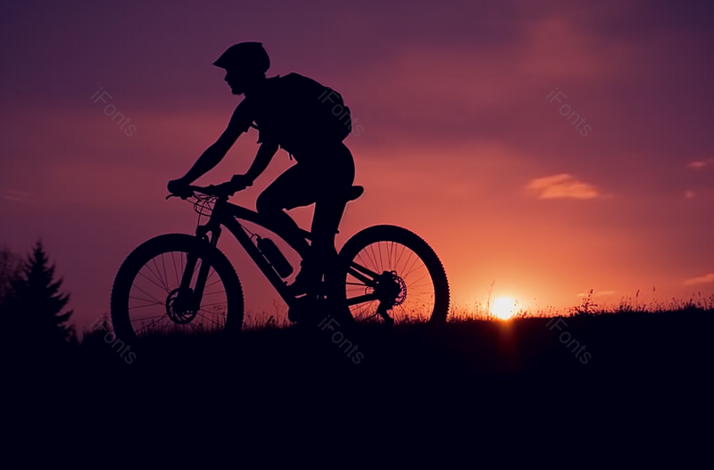 紫色晚霞山上骑自行车比赛运动员剪影拍摄,高清,摄影图,摄影图片,图片大全,摄影图免费下载